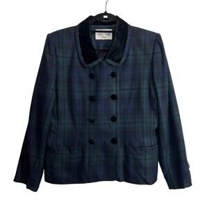 Le Suit Petite Plaid Skirt 2 piece Suit Green Blue Black Size 8P Preppy Classic